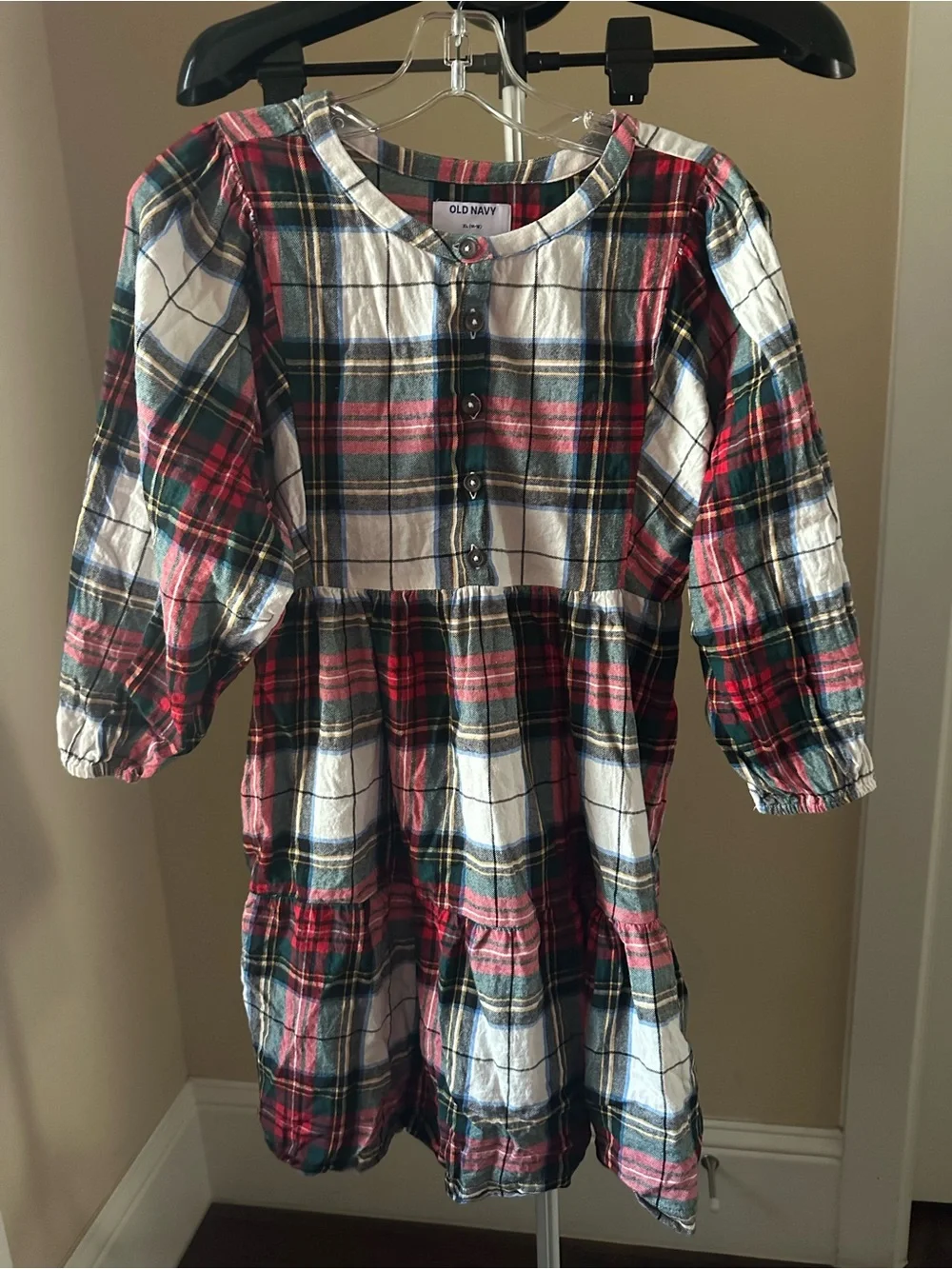 Old Navy Red, Green & Cream Plaid Button-Front Top